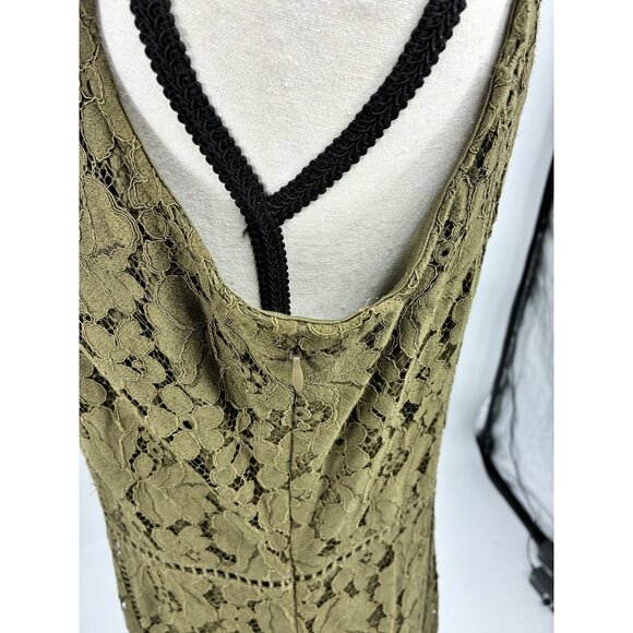 Isaac Mizrahi Live Womens Dress SP Olive Green Sleeveless Crochet Midi Boho - Picture 5 of 7